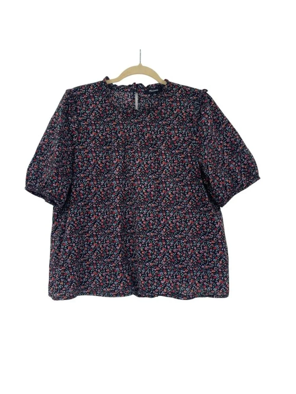 Madewell Size Large Puff-Sleeve Ruffle Top in Fieldwalk Floral Style #AK050